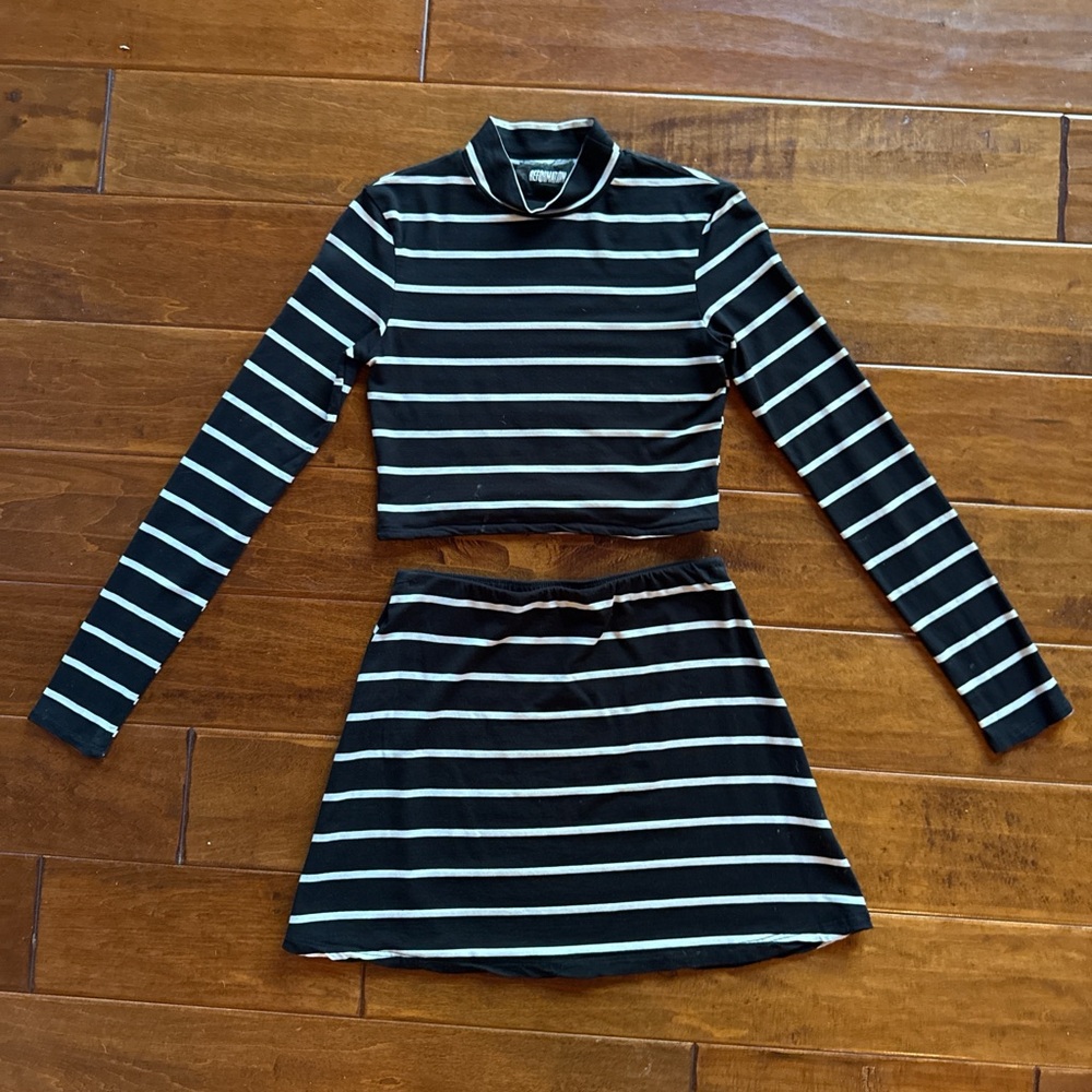 Reformation Striped Cropped Mock Turtleneck Top and Mini Skirt 2 Piece Set